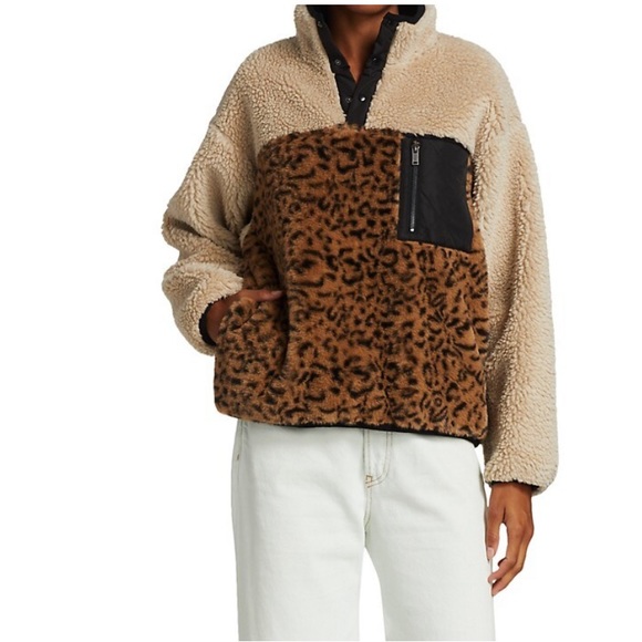 Rails Saga Leopard Print Teddy Quarter-Zip Pullover Jacket - Picture 4 of 5
